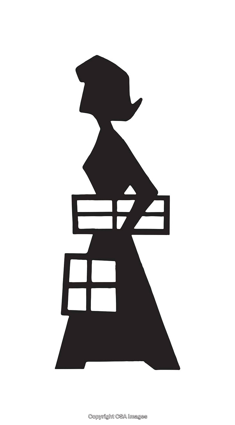 Minimalist Black Silhouette of a Woman Carrying Items