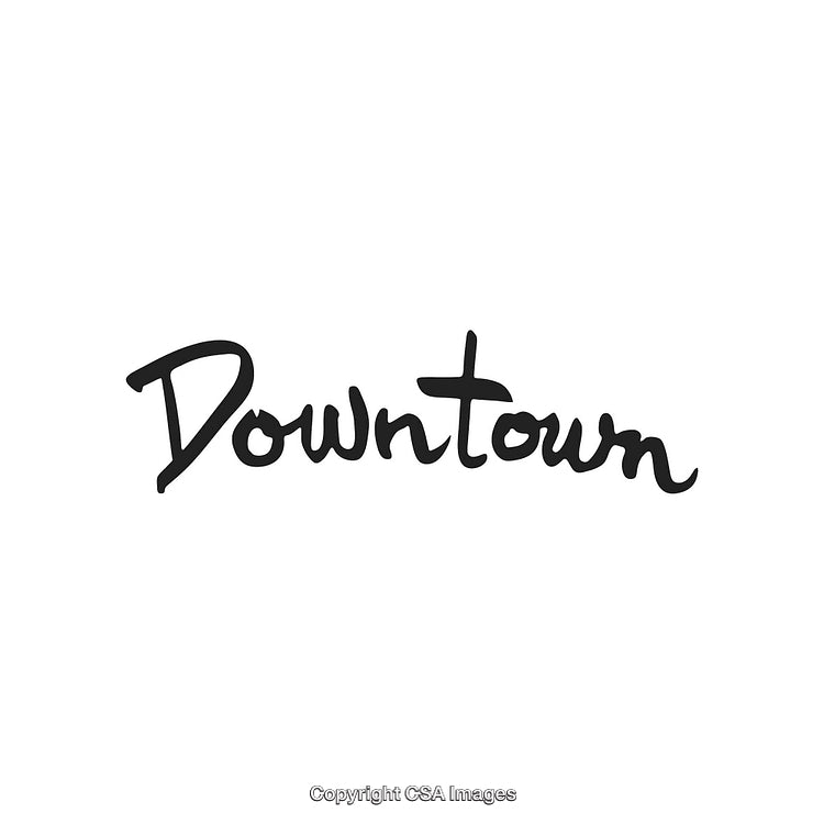 Stylish Handwritten Downtown Text Design with Black Ink on White Background