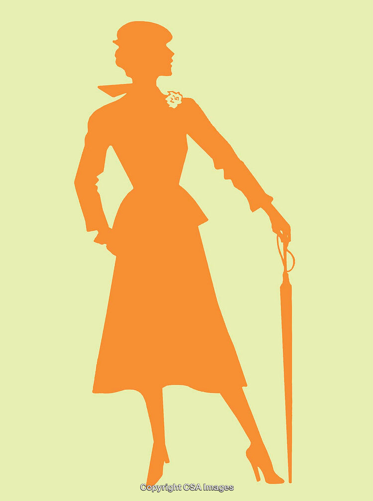 Silhouette of Elegant Woman with Umbrella on Vibrant Background