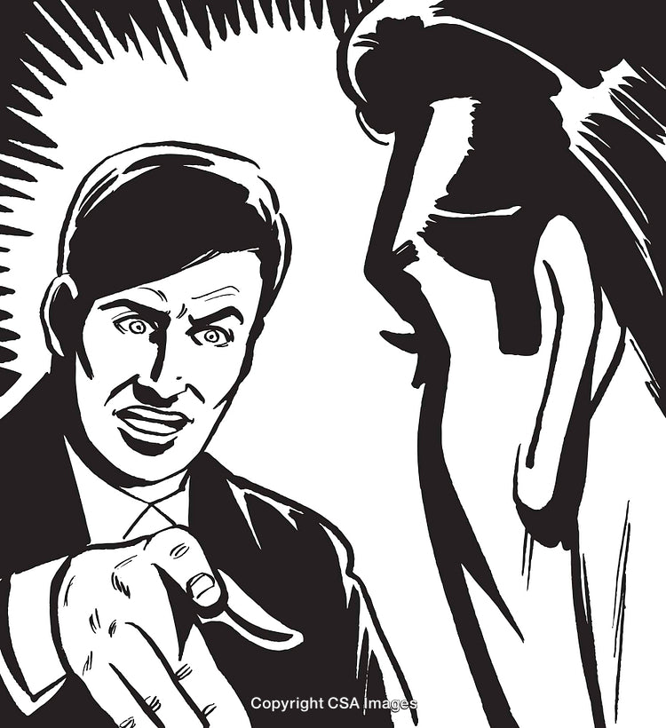 Retro Illustration of an Intense Gestural Exchange in Black and White