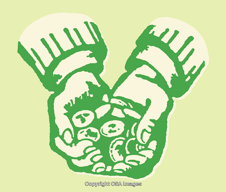 Illustration of Hands Holding Seeds in Line Art Style