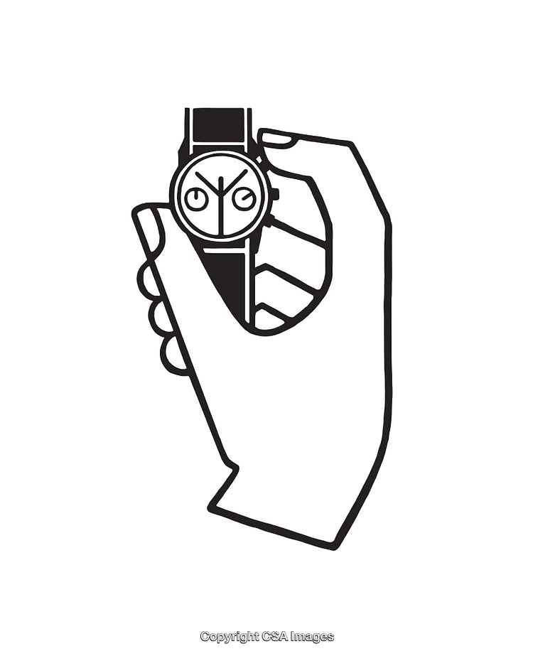 Line Art Illustration of Hand Holding a Stylish Wrist Watch