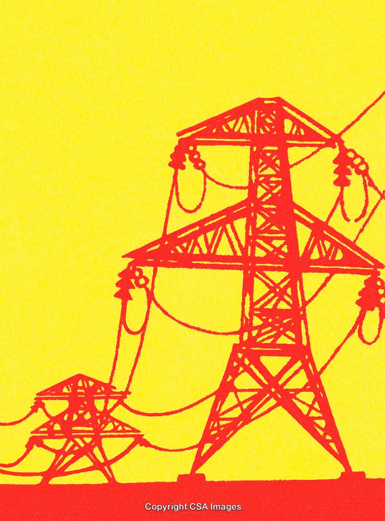 Illustration of Red Power Lines on Vibrant Yellow Background