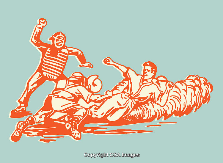 Vintage Baseball Scene Illustrated in Colorful Retro Style Line Art