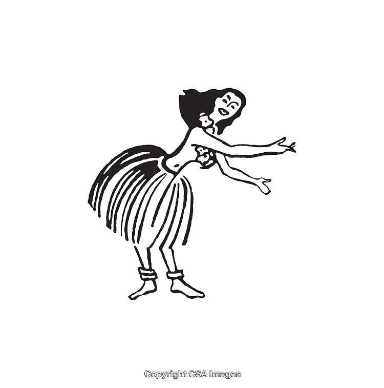 Hula Dancer Illustration in Traditional Hawaiian Skirt and Graceful Pose