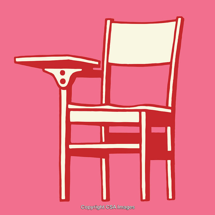 Stylized Line Art Illustration of a Desk Chair on Pink Background