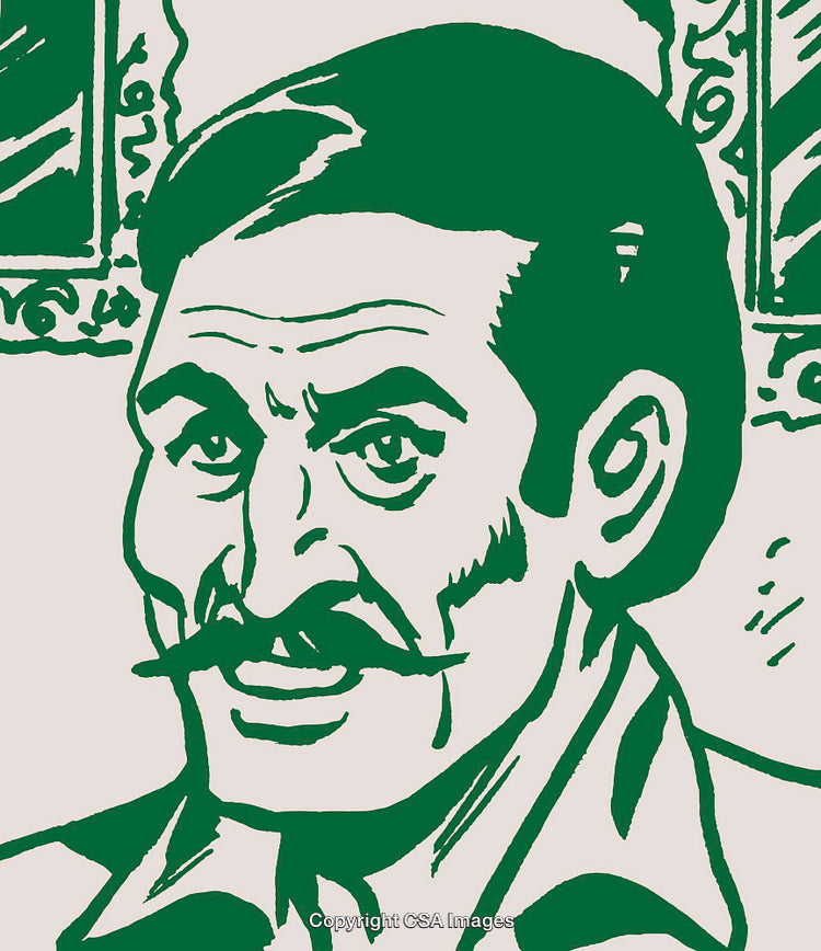 Retro Stylized Portrait Sketch of a Man With a Mustache