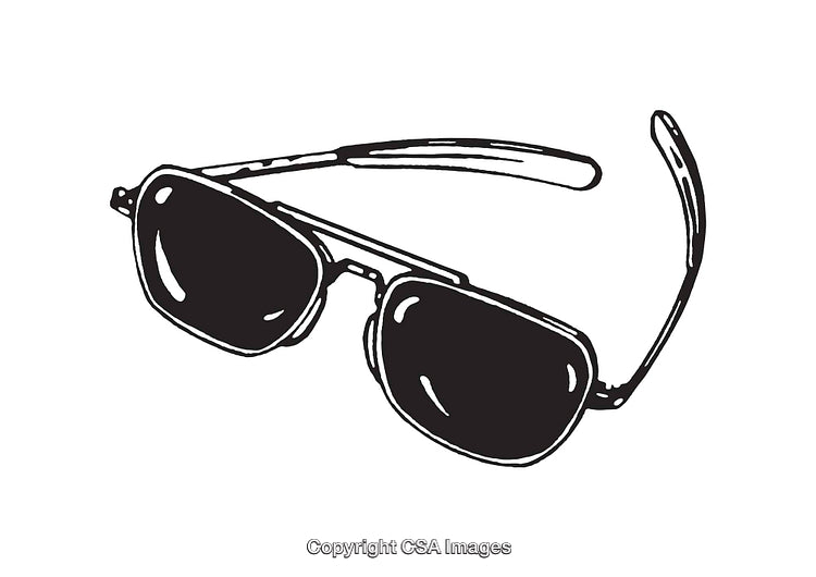 Illustrated Black And White Drawing of Stylish Aviator Sunglasses