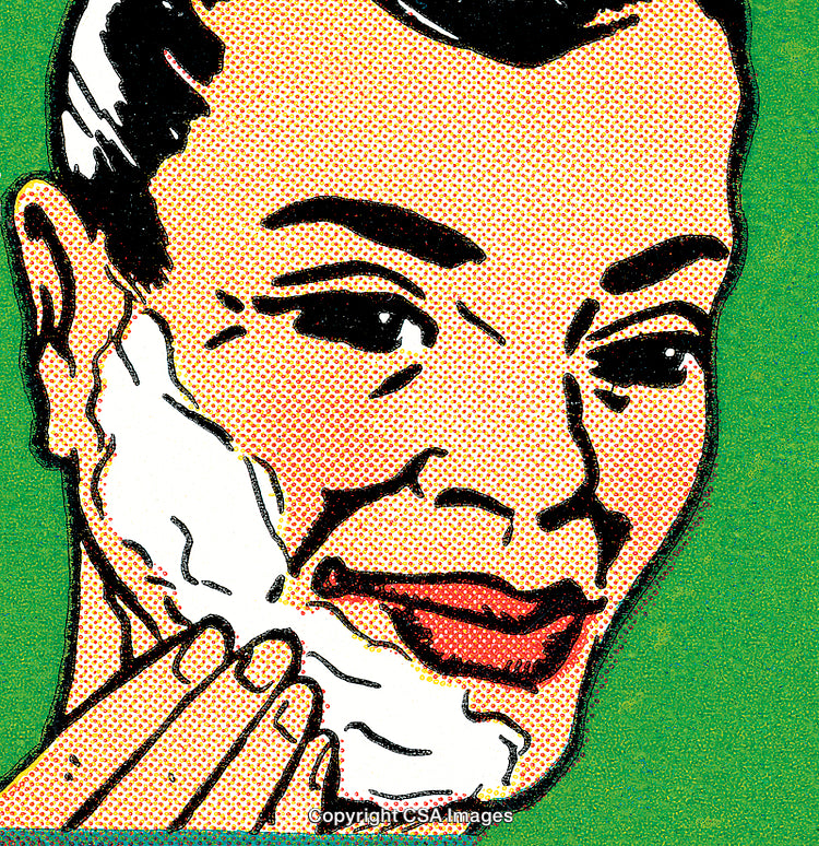 Colorful Comic Style Illustration of a Shaving Scene With Vibrant Green Background