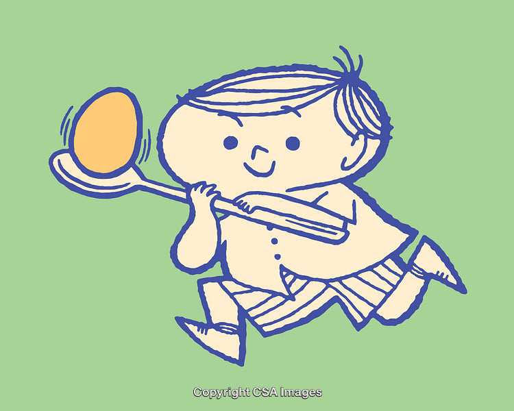 Child With Spoon Balancing Egg Illustrated in Colorful Line Art