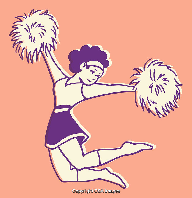 Cheerleader Jumping with Pom Poms in Stylish Line Art