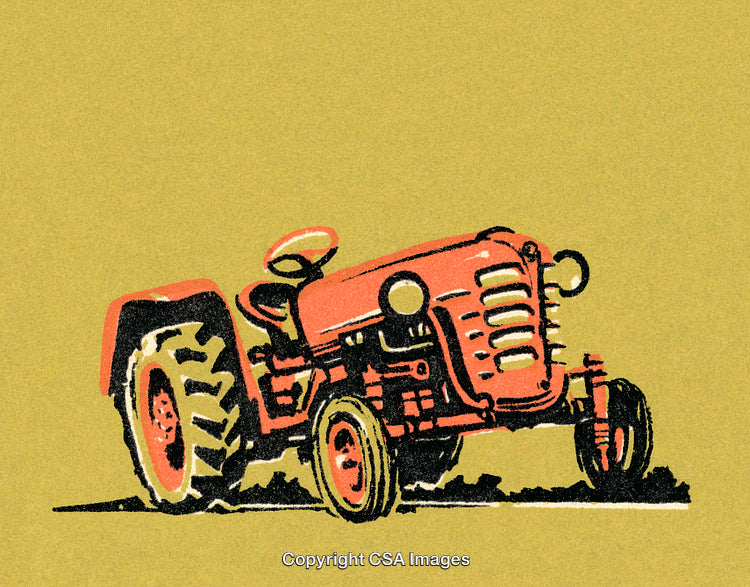 Rustic Vintage Tractor Illustration on Textured Background in Warm Colors