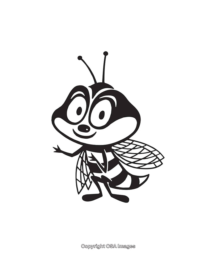 Cute Cartoon Bee Illustration in Black and White Style Line Art Design