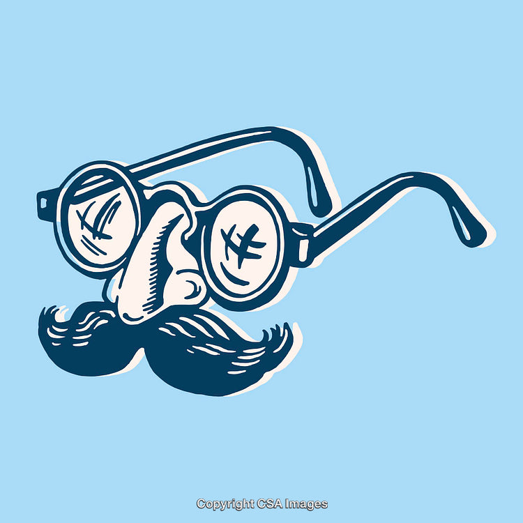 Illustrated Disguise Featuring Glasses With Mustache and Nose on Blue Background