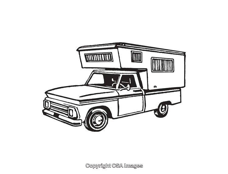 Vintage Line Art Illustration of a Retro Camper Truck Vehicle