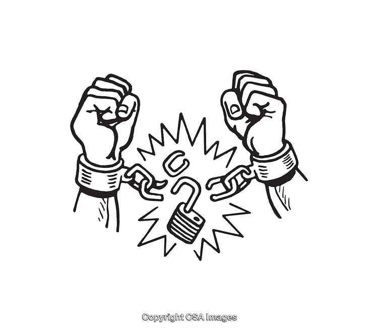 Breaking Free From Chains in Black and White Artistic Illustration