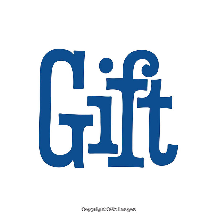 Stylized Monochrome Word Image Featuring the Word 'Gift' in Blue Text