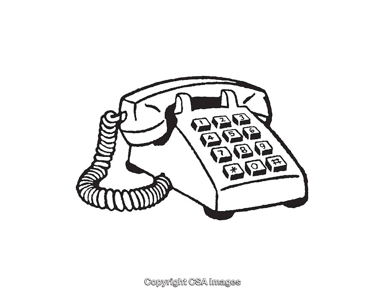 Black and White Line Art of a Vintage Rotary Telephone Illustration