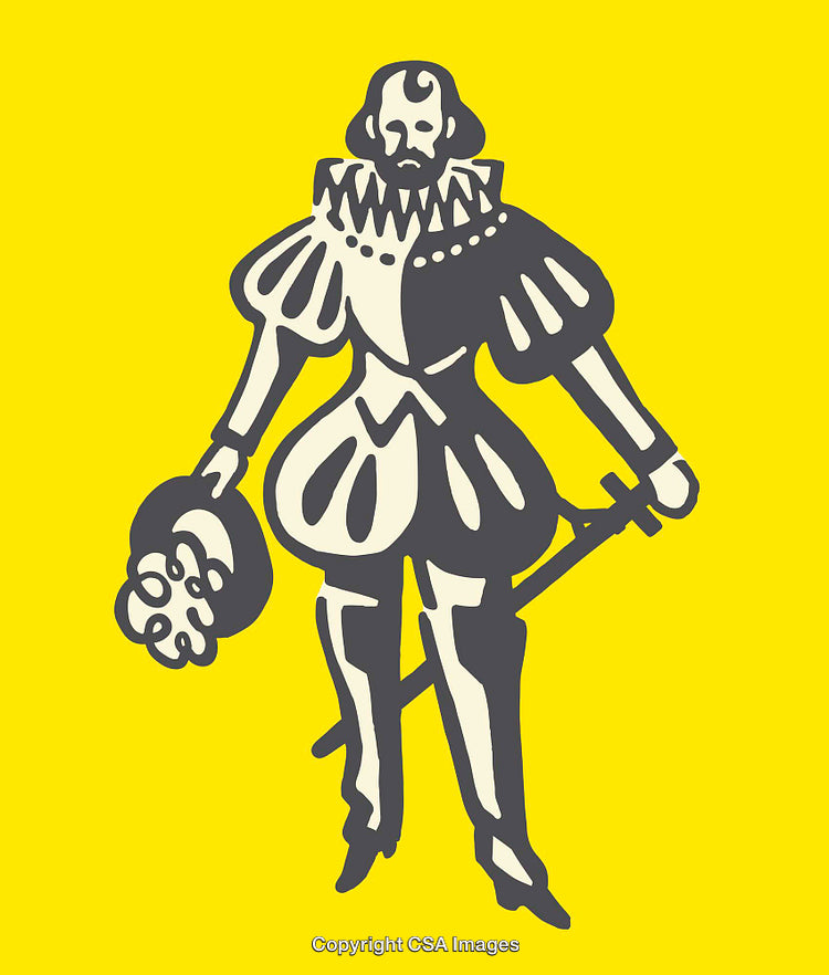 Vintage Line Art of a Renaissance Figure in Bold Yellow Background
