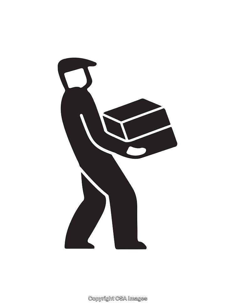 Silhouette Icon Depicting a Person Carrying Boxes in Black and White
