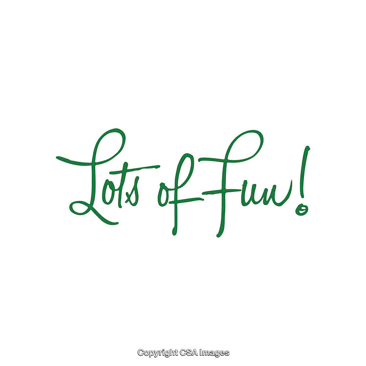 Green Handwritten Text Saying Lots of Fun on White Background