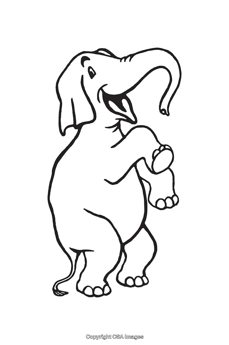 Smiling Elephant Line Art Sketch in Black and White Illustration