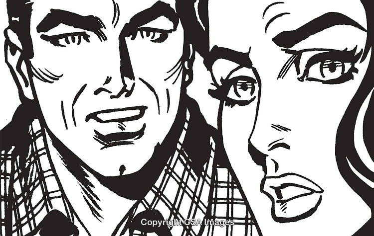 Vintage Comic Style Illustration of Expressive Characters Close-Up