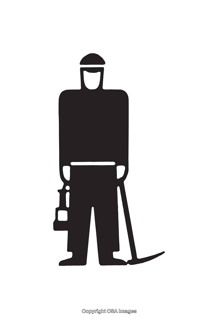 Black and White Icon of a Worker Holding Tools