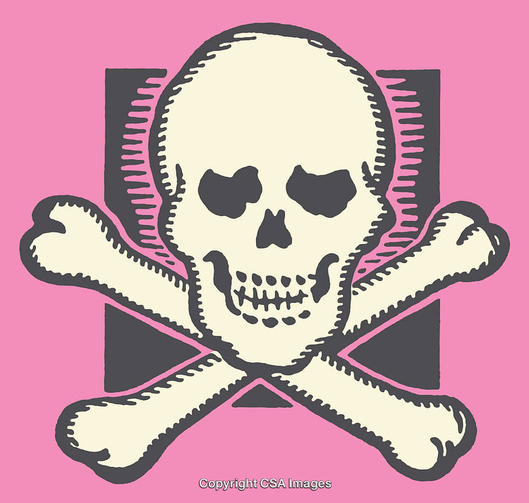 Vintage Skull and Crossbones Illustration on Pink Background