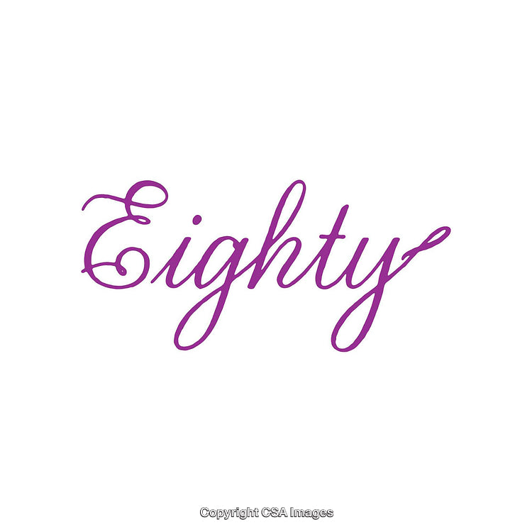 Elegant Purple Cursive Text Writing Number Eighty on White Background