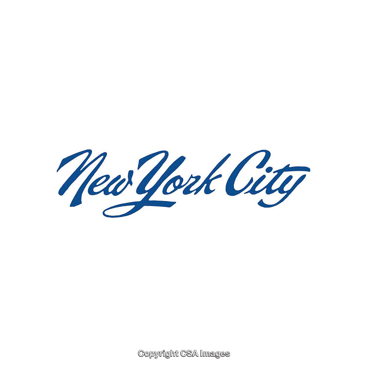 Blue Script of New York City on White Background