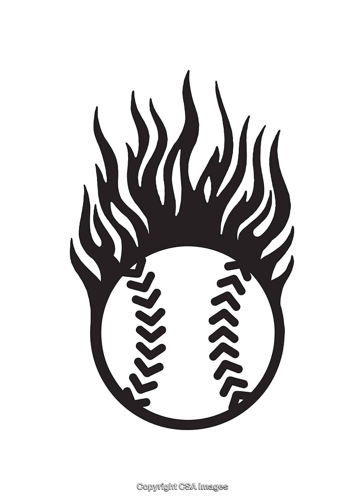 Flaming Baseball Illustration in Modern Black and White Line Art Style