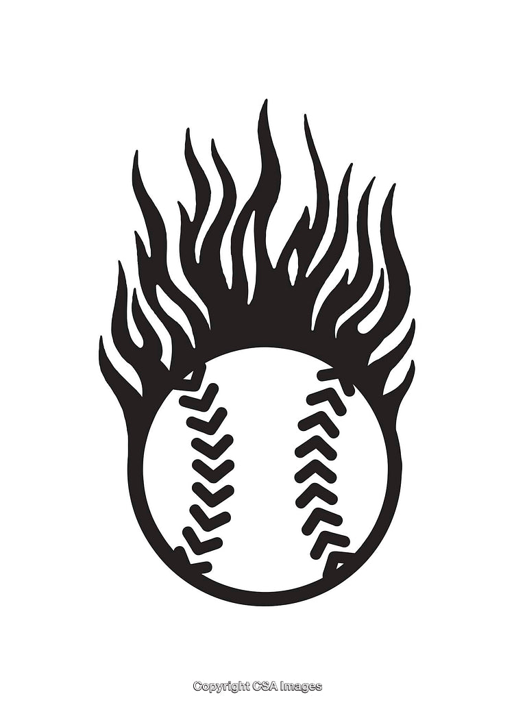 Flaming Baseball Illustration in Modern Black and White Line Art Style