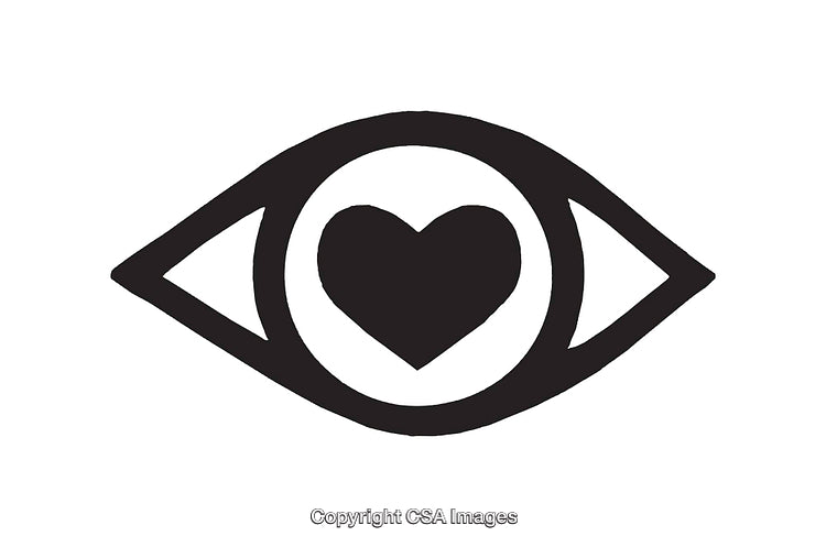 Black And White Eye Icon Featuring A Heart-Centered Design