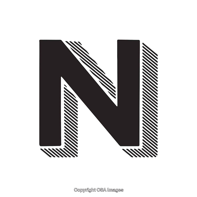 Bold Artistic Representation of Letter N with Striped Shadow Effect