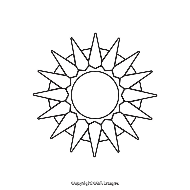 Geometric Sun Symbol with Bold Rays in Black and White Design
