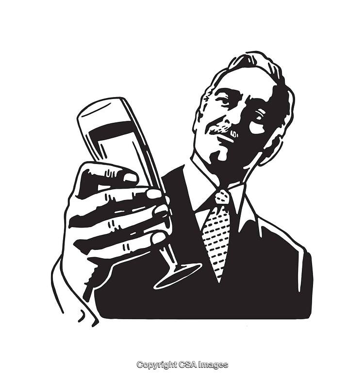 Retro Black and White Line Art With a Champagne Toast