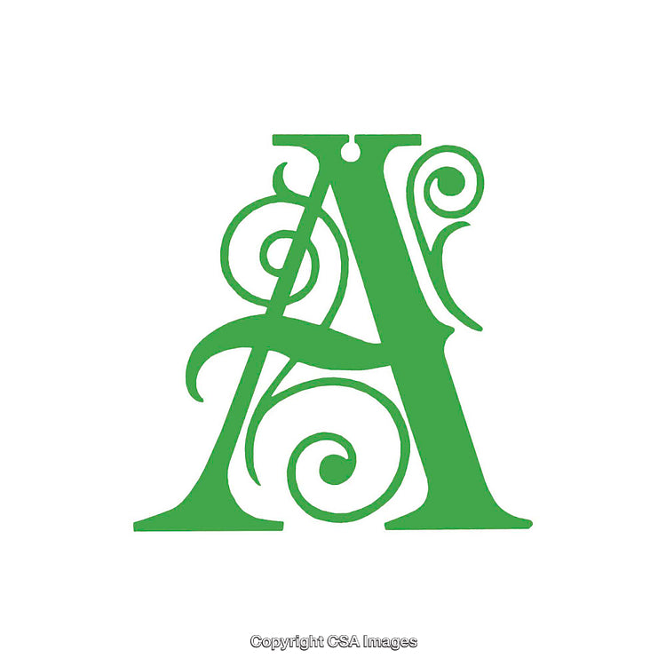 Intricately Designed Green Letter A with Decorative Flourishes