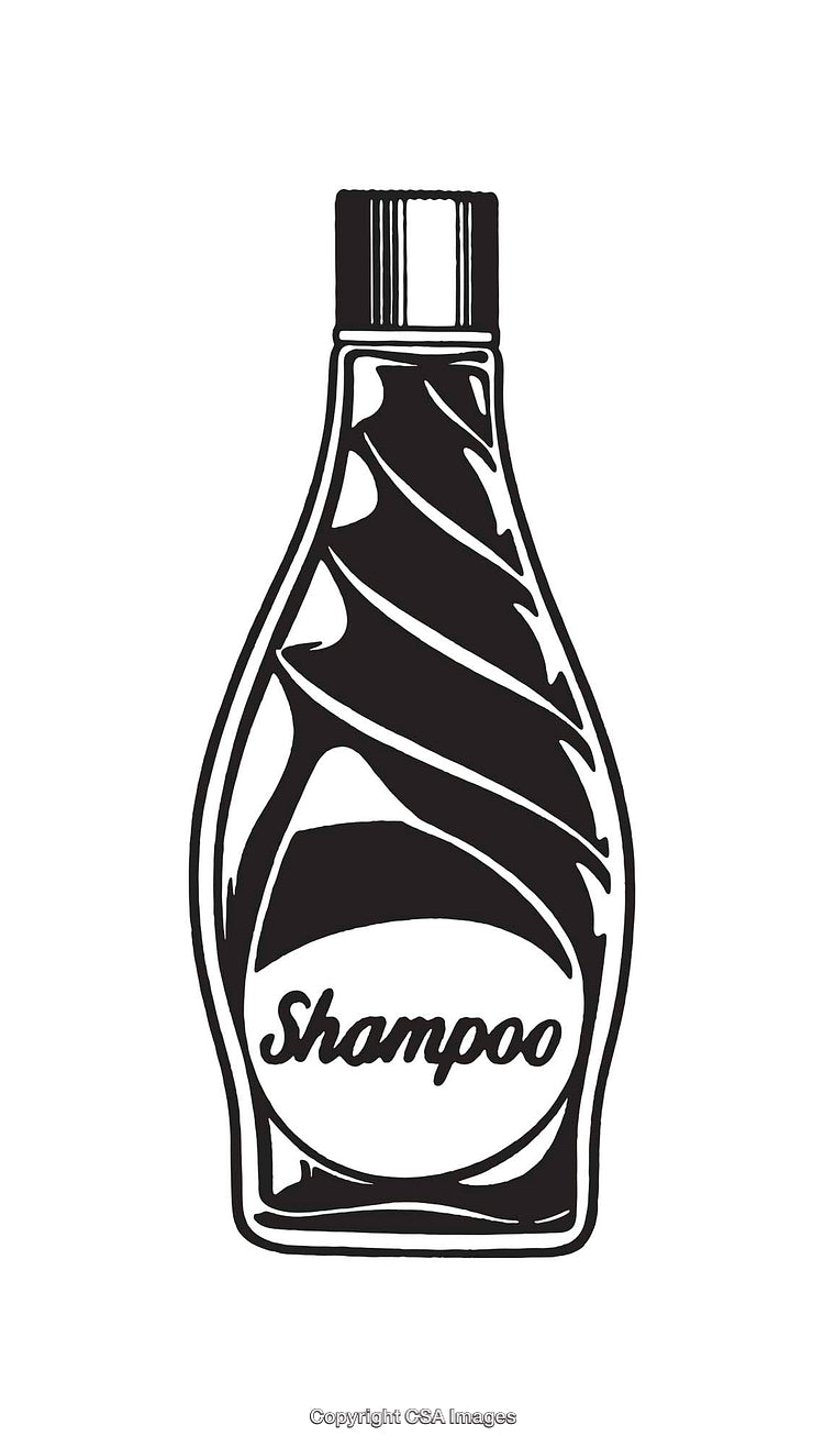 Black and White Line Art of a Shampoo Bottle Design