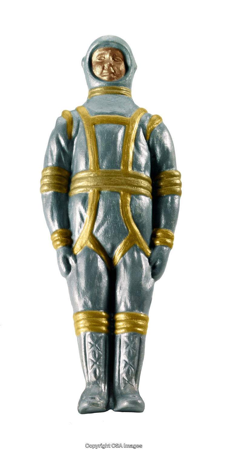 Retro Style Space Toy Figure Sculpture with Golden and Silver Accents