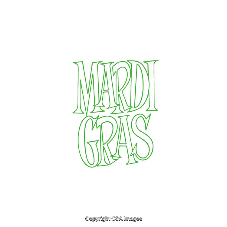 Green Mardi Gras Font Artwork on White Background for Festive Celebrations