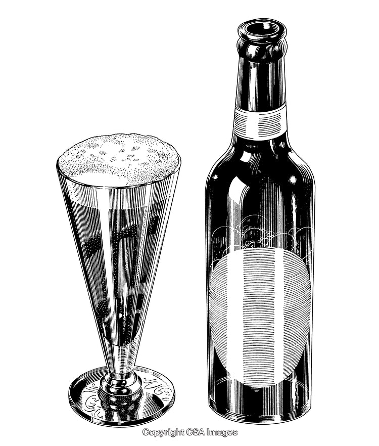 Detailed Engraving Illustration of a Beer Bottle and Glass