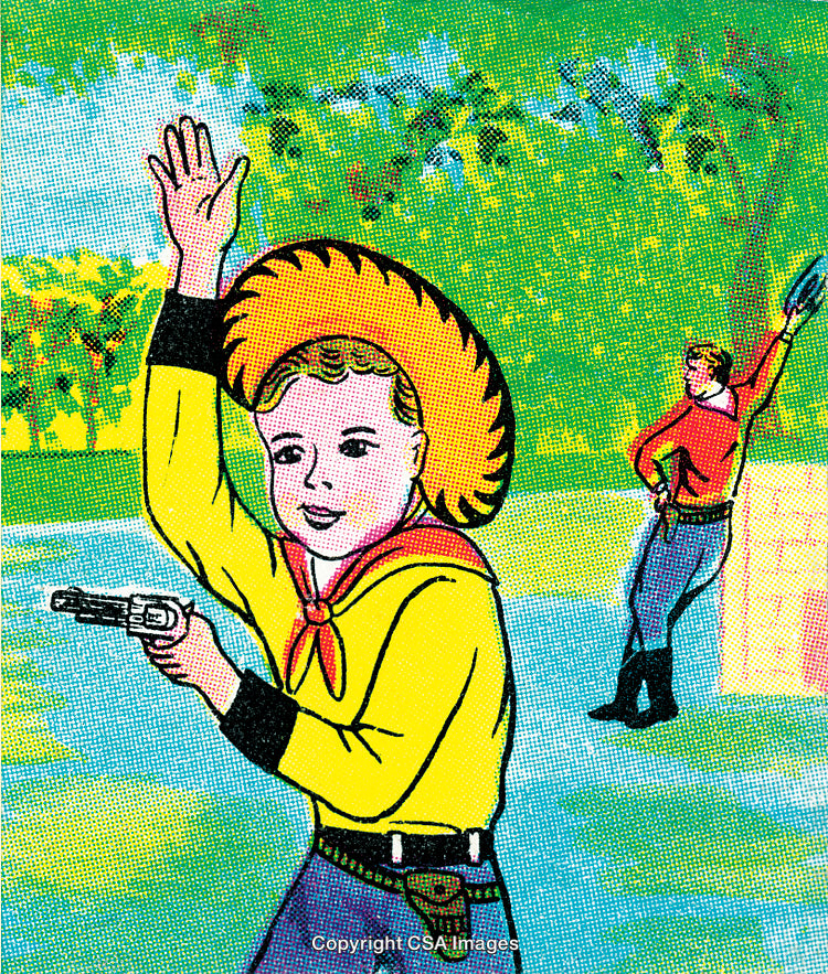 Vintage Illustration of Cowboy Characters in a Playful Retro Style