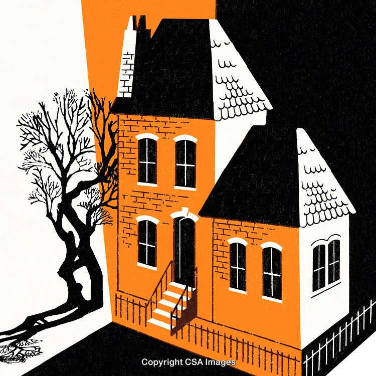 Vintage Illustration of a Timeless Halloween Haunted House Art Design