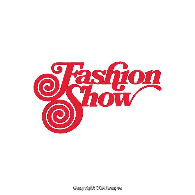 Stylized Red Typography Artwork Spelling 'Fashion Show' on White Background