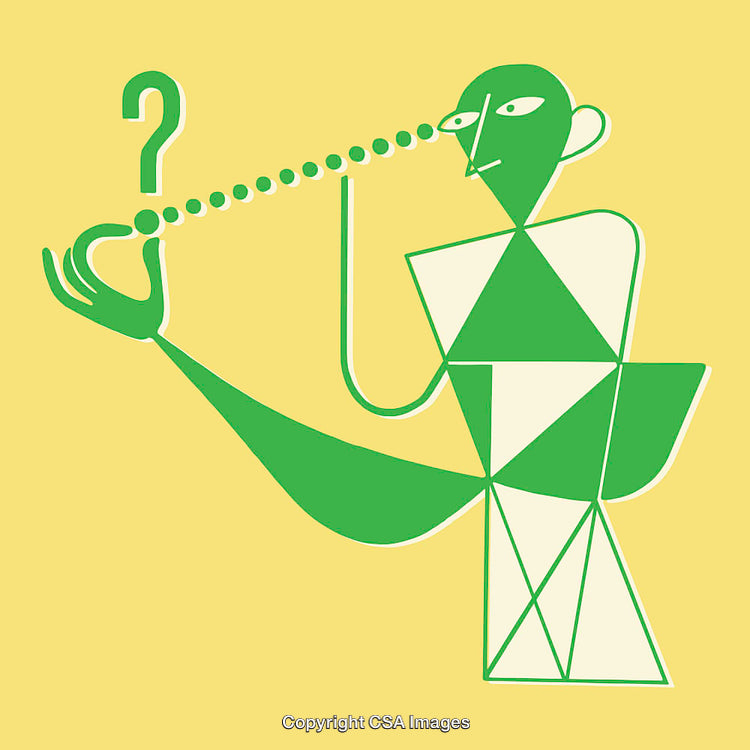 Geometric Line Art Depiction of Thoughtful Abstract Figure with Question Mark
