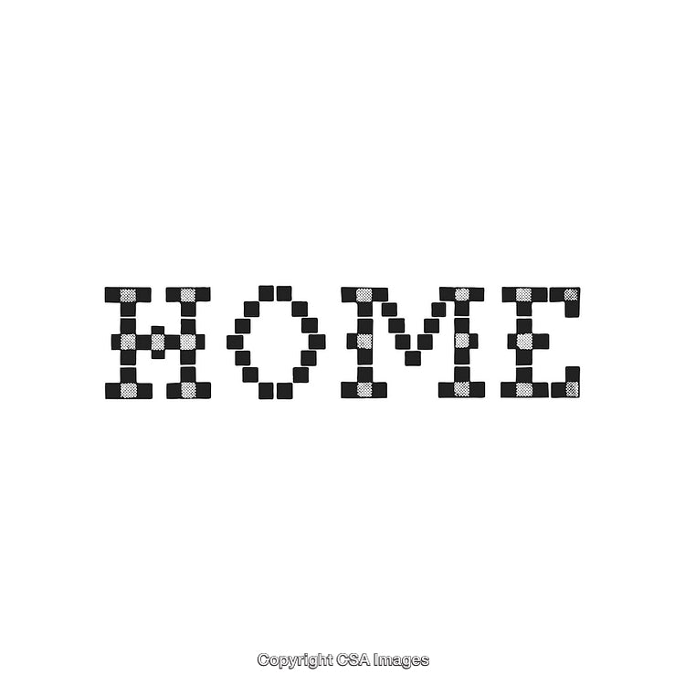 Stylized Typography Spelling 'Home' with Black Squares and Modern Design
