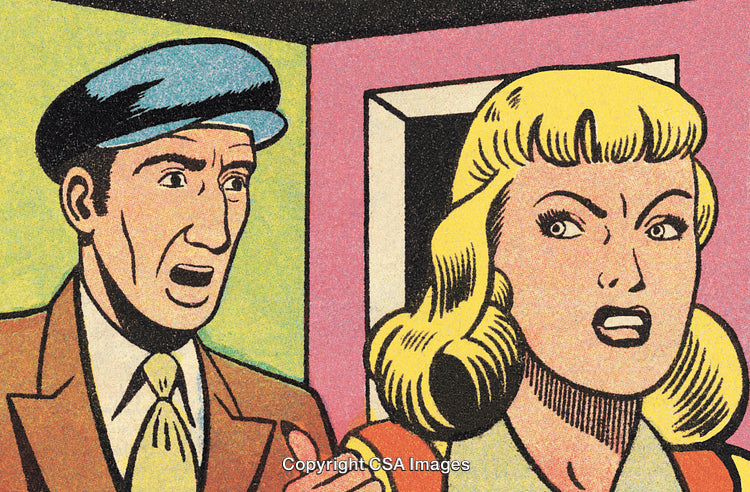 Colorful Vintage Comic Art of Two Characters in a Dramatic Scene