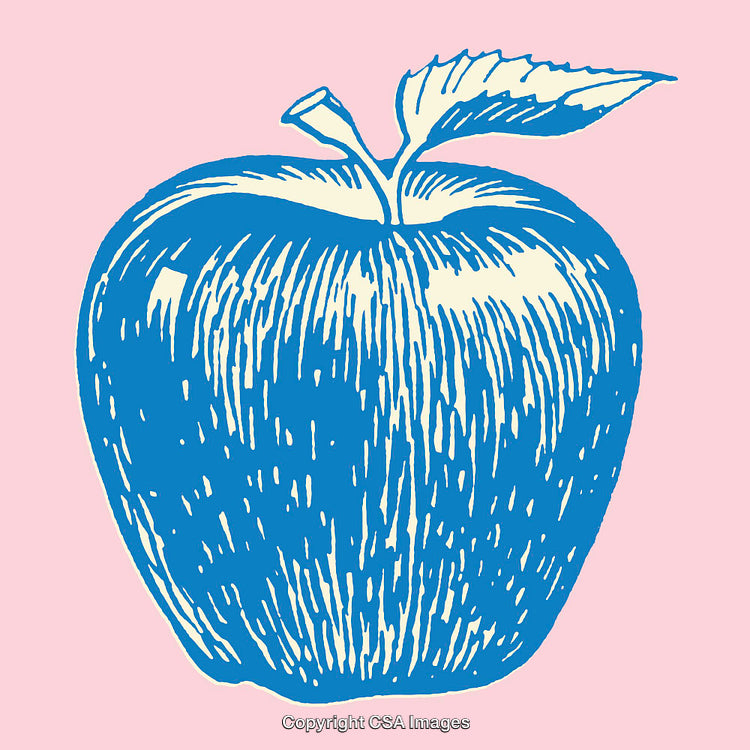 Blue Apple Design on Pink Background in Artistic Line Art Style