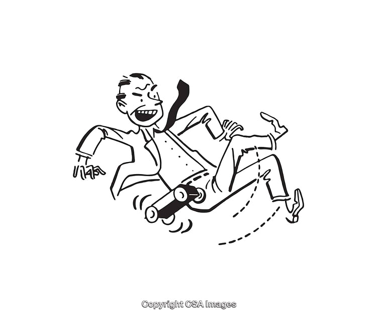 Humorous Line Art of a Man Slipping on a Rolling Object